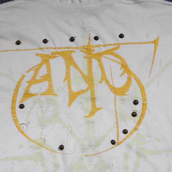 Y2K Affliction Type T Shirt Mens M White Grunge Goth Skater AOP Grunge Rare - Picture 4 of 7